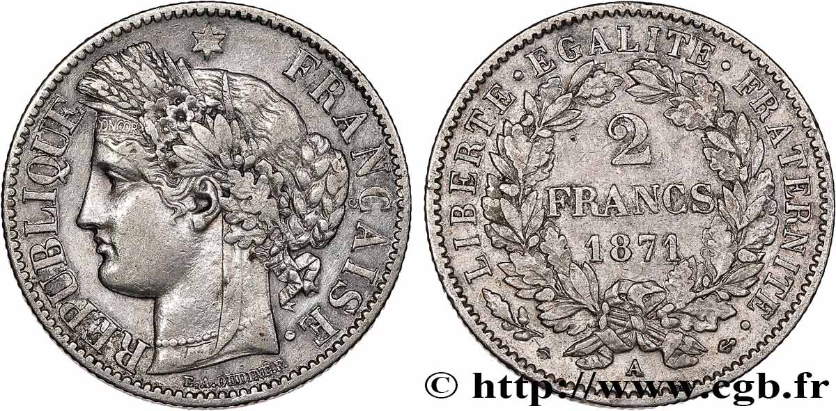 2 francs Cérès, avec légende 1871 Paris F.265/4 XF 