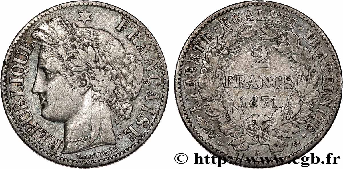2 francs Cérès, avec légende 1871 Paris F.265/5 TB+ 