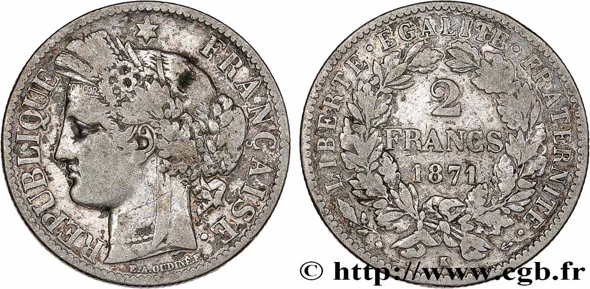 2 francs Cérès, avec légende 1871 Bordeaux F.265/7 TB 