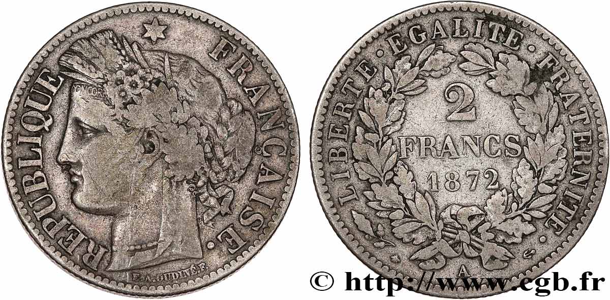 2 francs Cérès, avec légende 1872 Paris F.265/8 TB25 