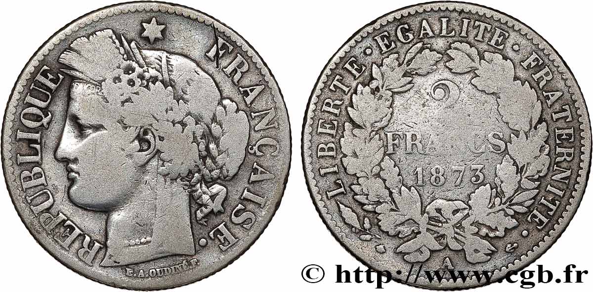 2 francs Cérès, avec légende 1873 Paris F.265/10 B+ 