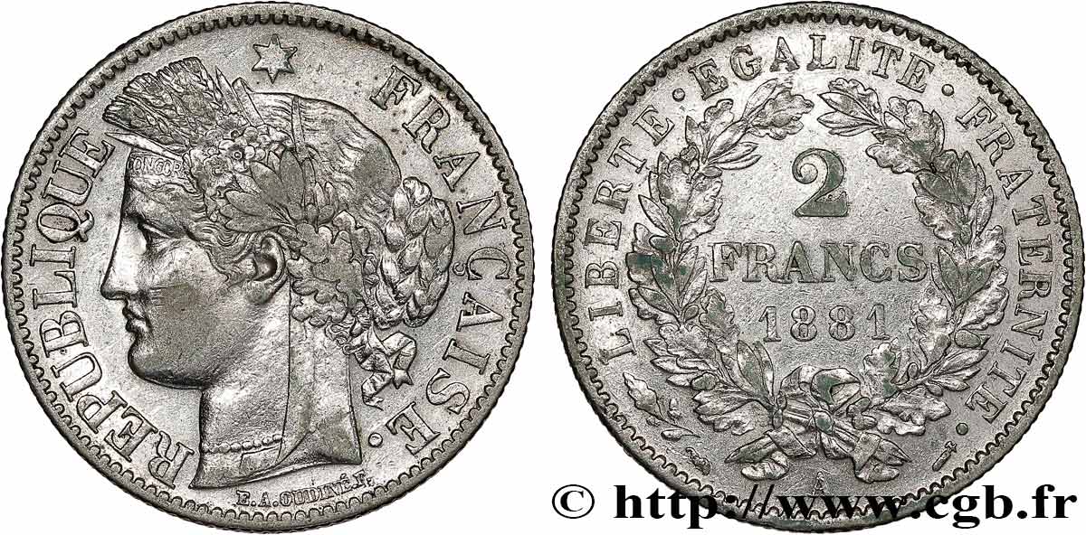 2 francs Cérès, avec légende 1881 Paris F.265/12 TTB 