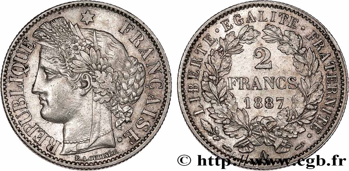 2 francs Cérès, avec légende 1887 Paris F.265/13 fVZ 