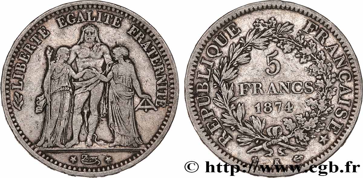 5 francs Hercule 1874 Bordeaux F.334/13 TB+ 