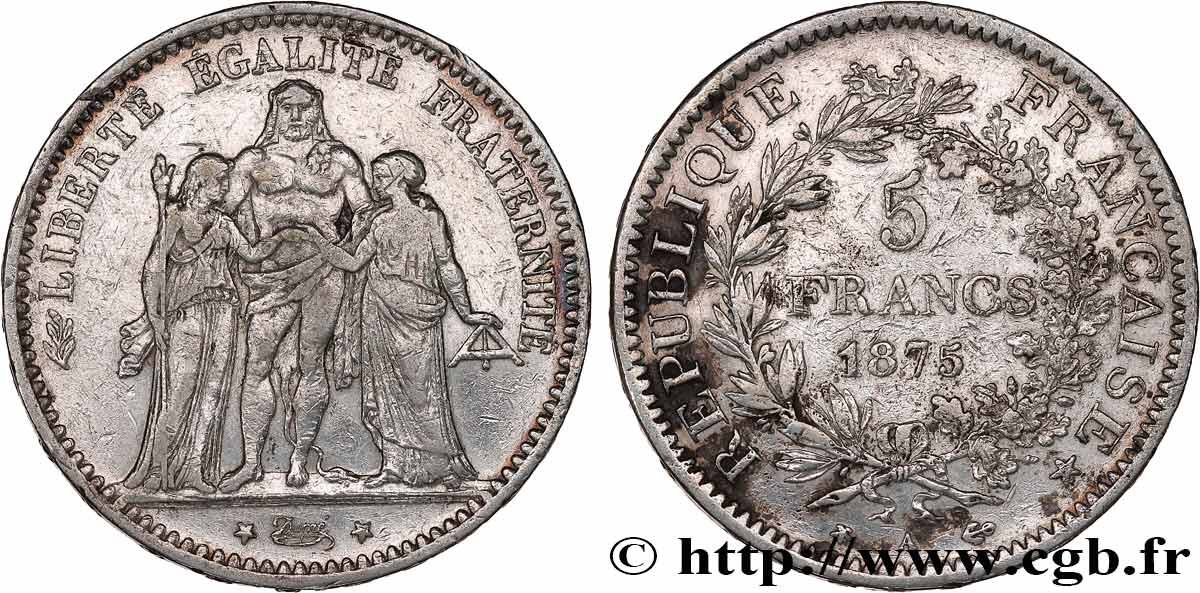5 francs Hercule, petit A 1875 Paris F.334/15 TB+ 