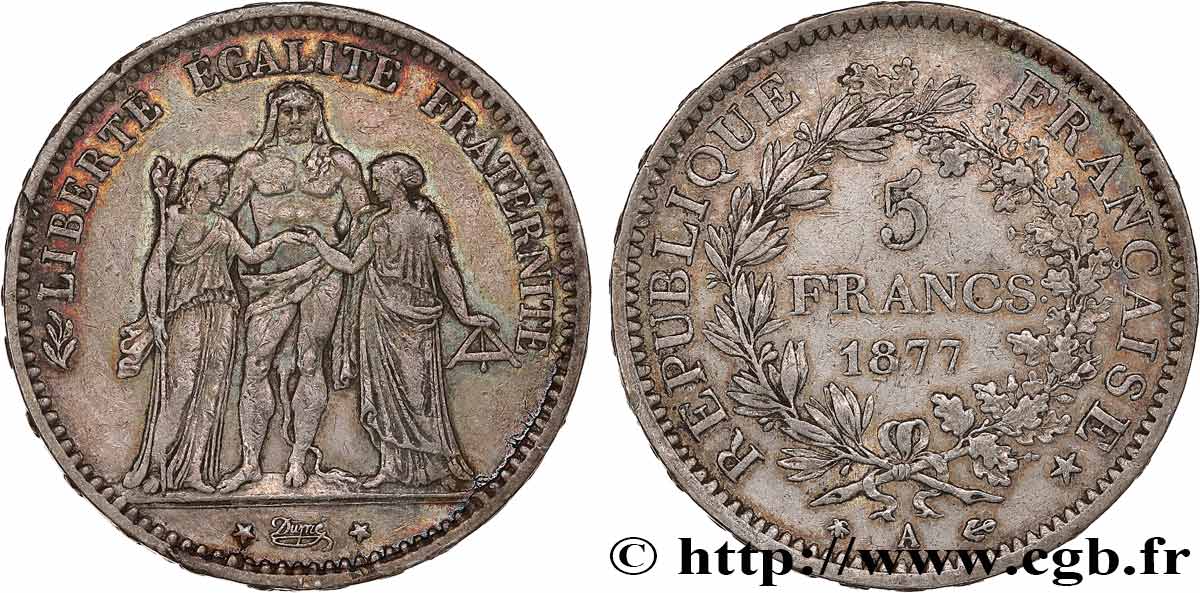 5 francs Hercule 1877 Paris F.334/19 MBC 