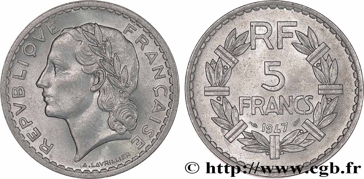 5 francs Lavrillier, aluminium 1947  F.339/9 SUP62 
