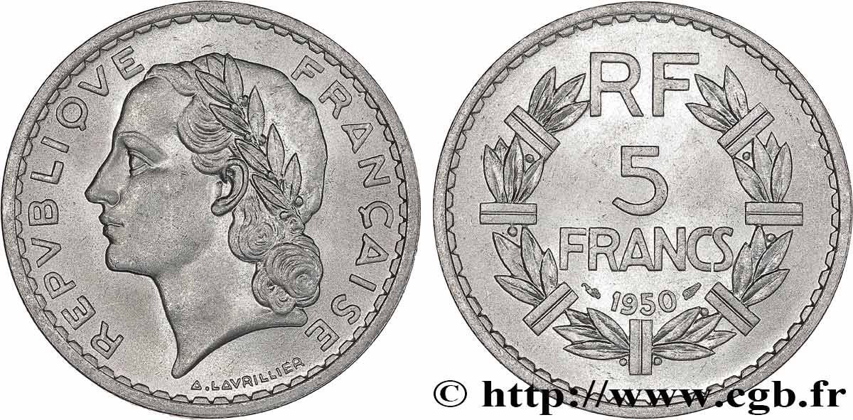 5 francs Lavrillier, aluminium 1950  F.339/20 SUP62 