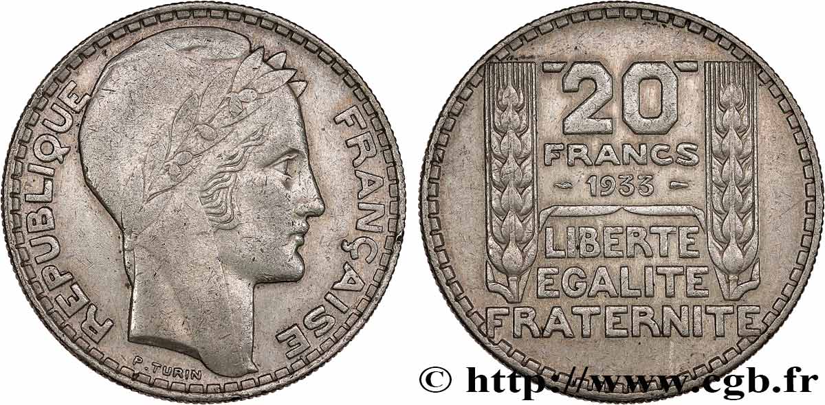 20 francs Turin, rameaux longs 1933  F.400/3 TB+ 