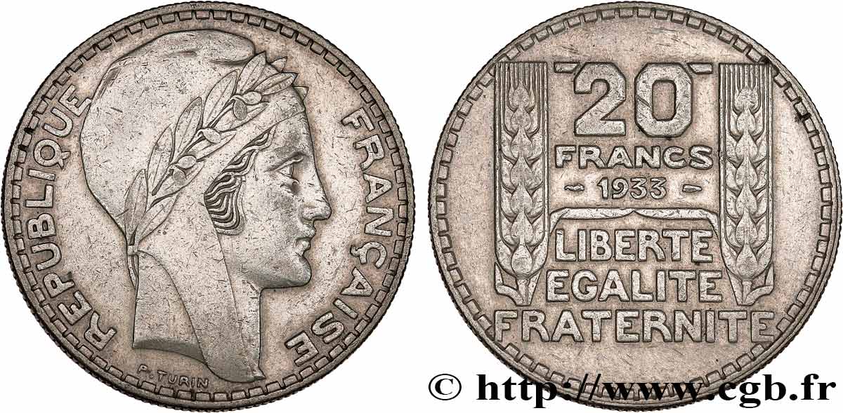 20 francs Turin, rameaux courts 1933  F.400A/1 TTB 