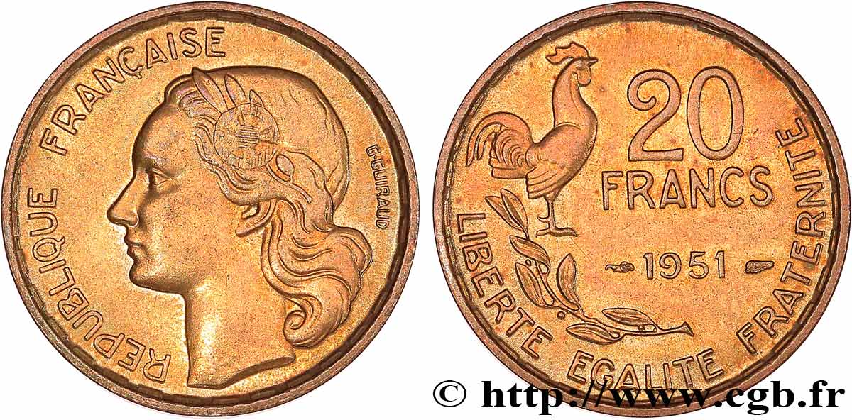 20 francs G. Guiraud 1951  F.402/7 EBC62 