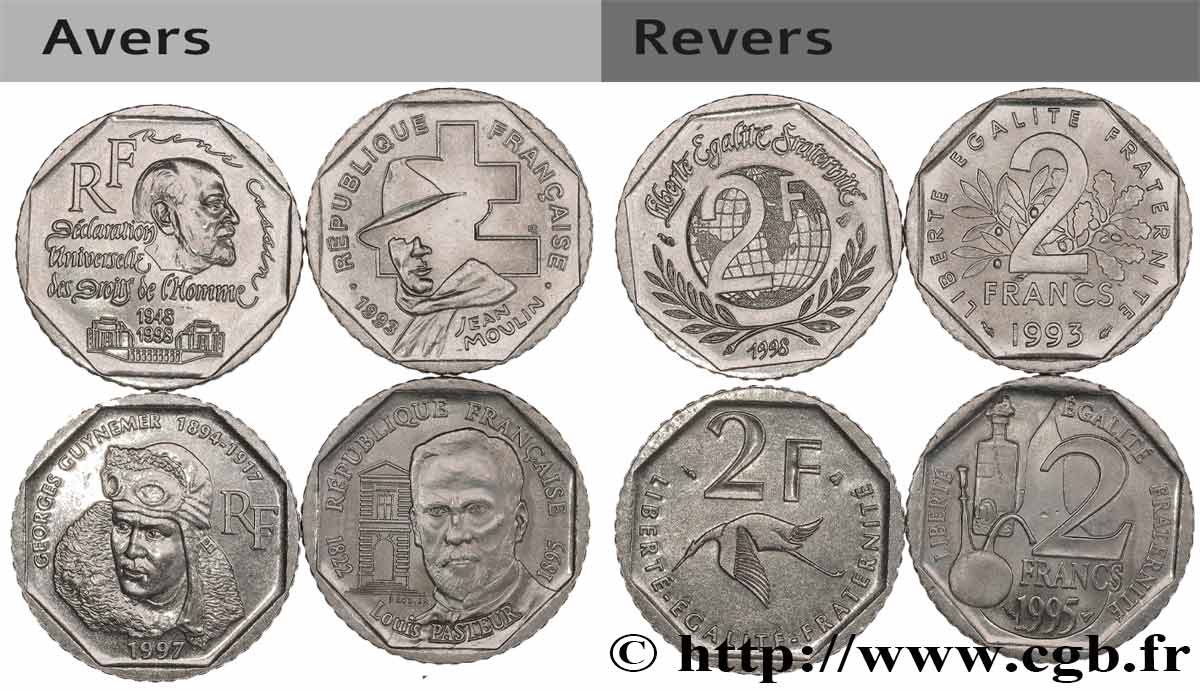 Lot des Quatre pièces de 2 francs Commémoratives n.d.  F.273/2 AU/MS 