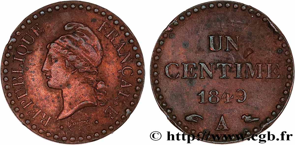 Un centime Dupré, IIe République 1849 Paris F.101/2 XF 