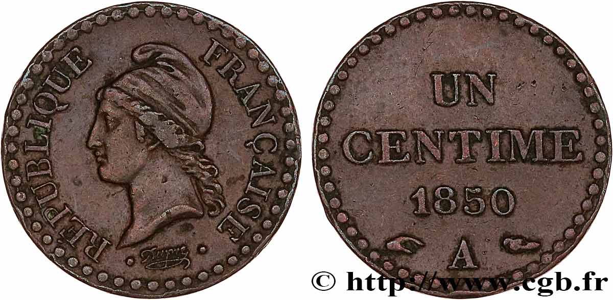 Un centime Dupré, IIe République 1850 Paris F.101/5 XF45 