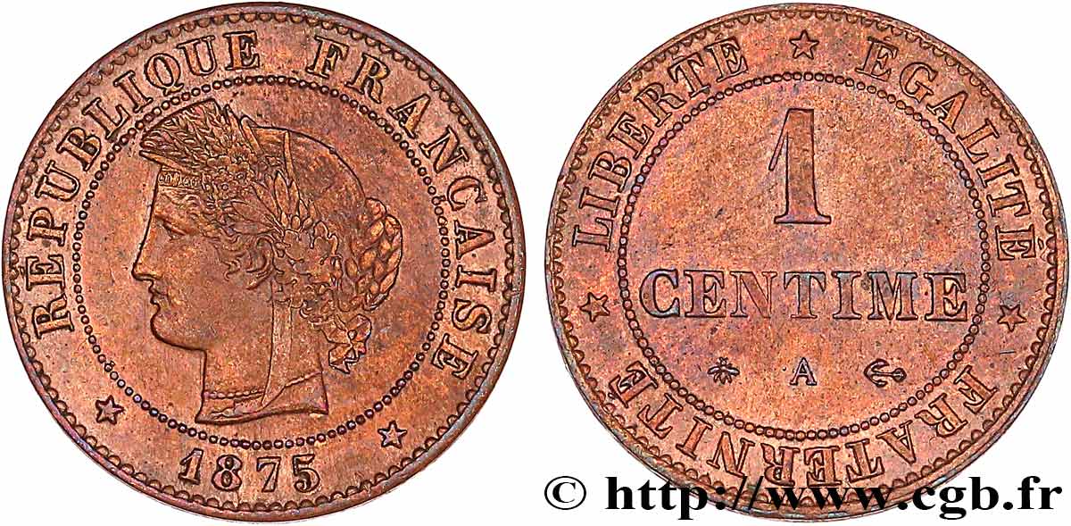 1 centime Cérès 1875 Paris F.104/4 AU55 
