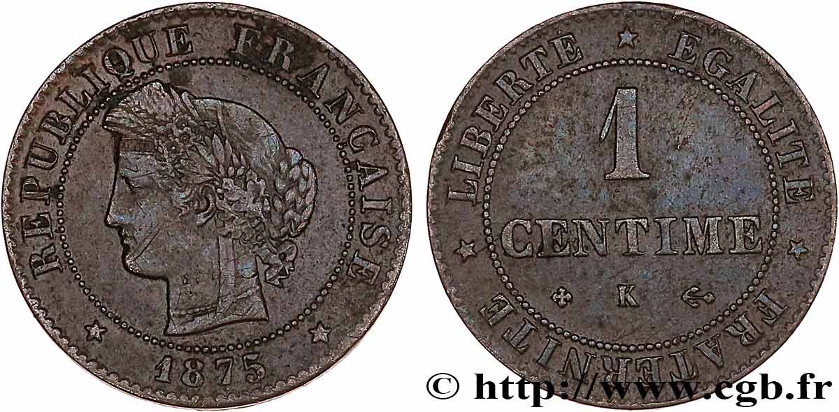 1 centime Cérès 1875 Bordeaux F.104/5 MB 