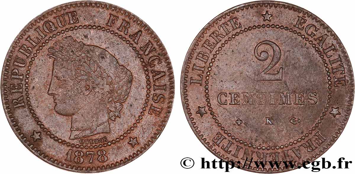 2 centimes Cérès 1878 Bordeaux F.109/4 TB35 