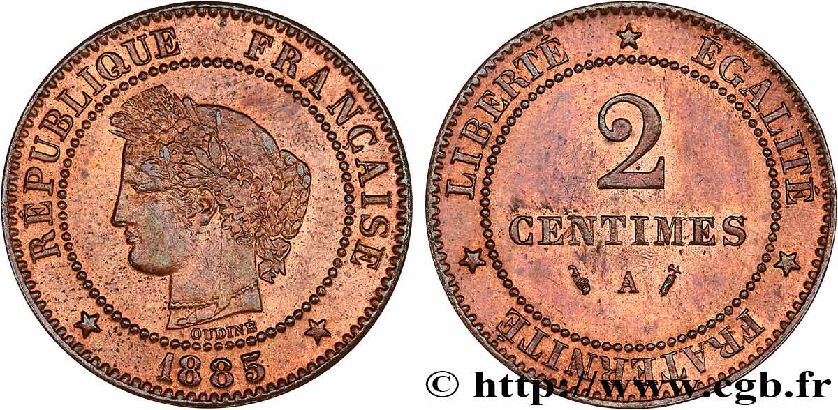 2 centimes Cérès 1885 Paris F.109/10 SUP58 