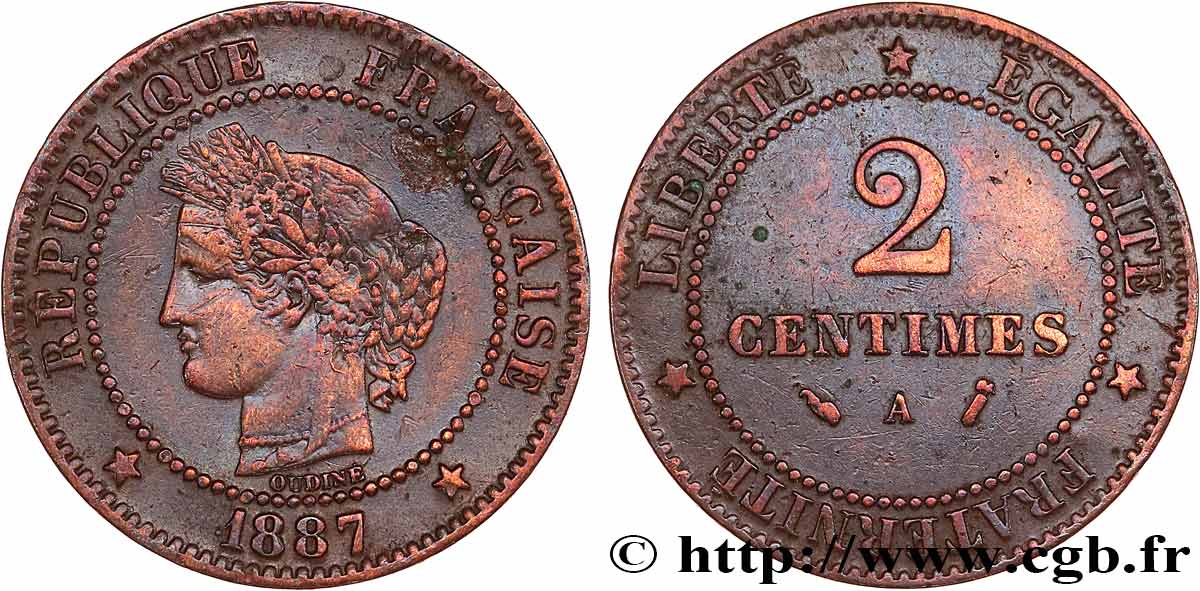 2 centimes Cérès 1887 Paris F.109/13 BC 