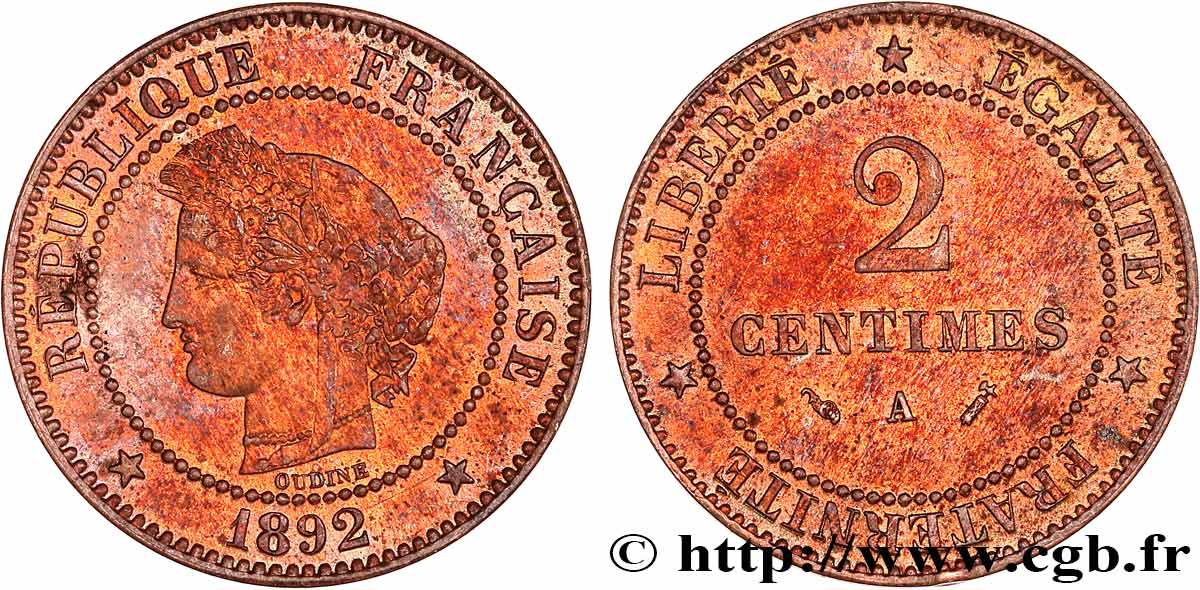 2 centimes Cérès 1892 Paris F.109/18 TTB+ 