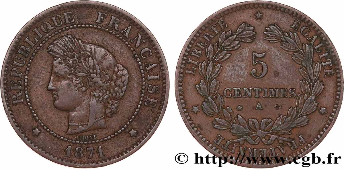 5 centimes Cérès 1871  Paris F.118/2 VF35 