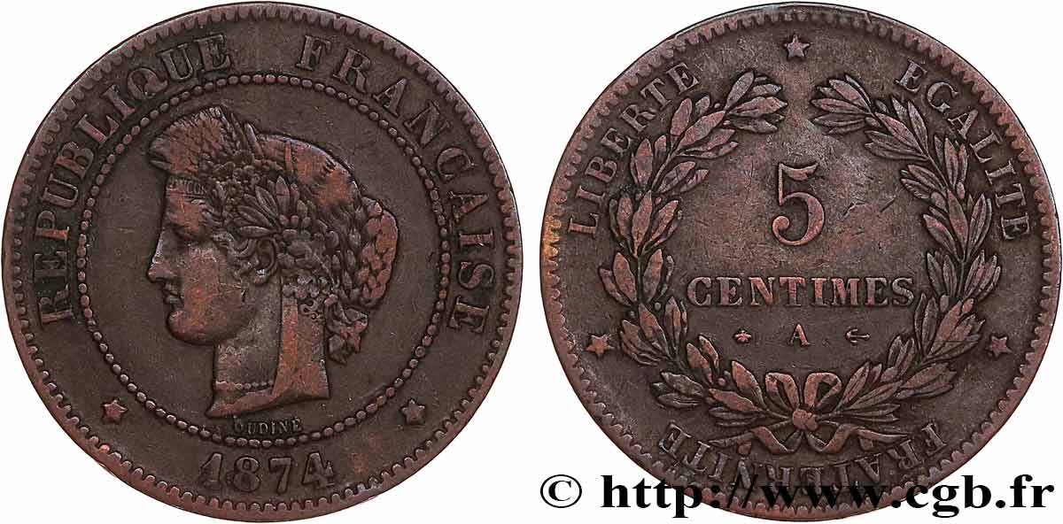 5 centimes Cérès 1874 Paris F.118/9 S20 