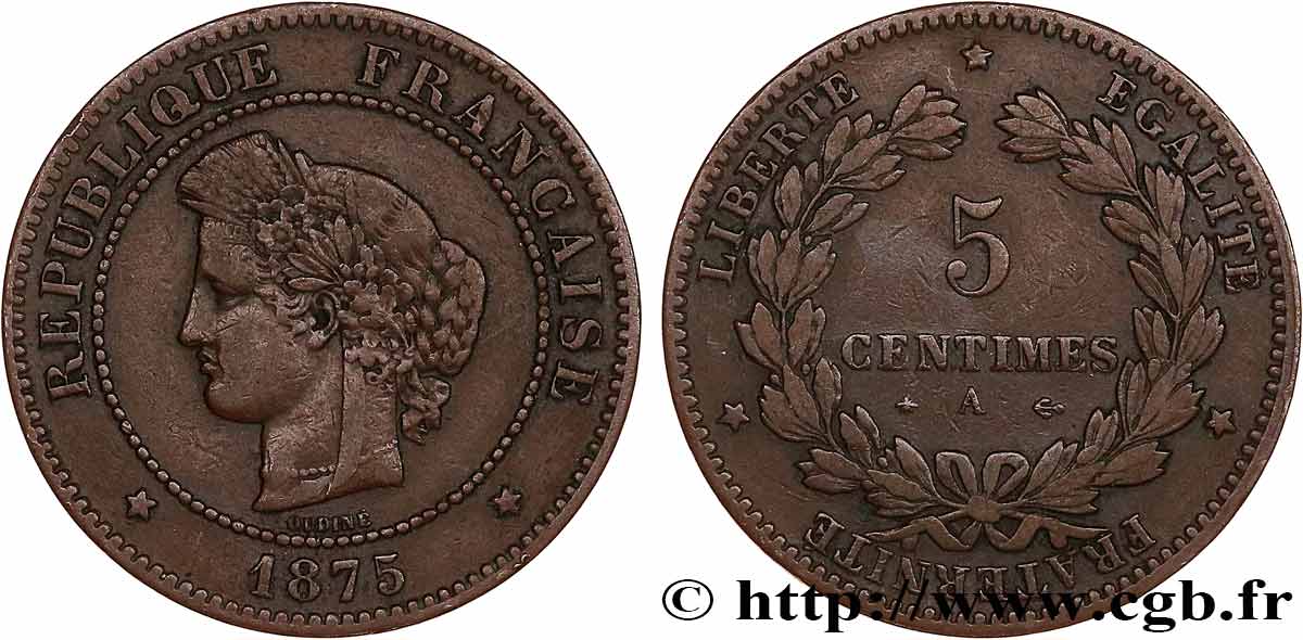 5 centimes Cérès 1875 Paris F.118/11 TB25 