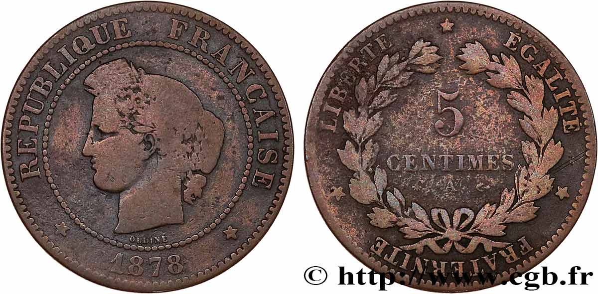 5 centimes Cérès 1878 Paris F.118/17 VG8 