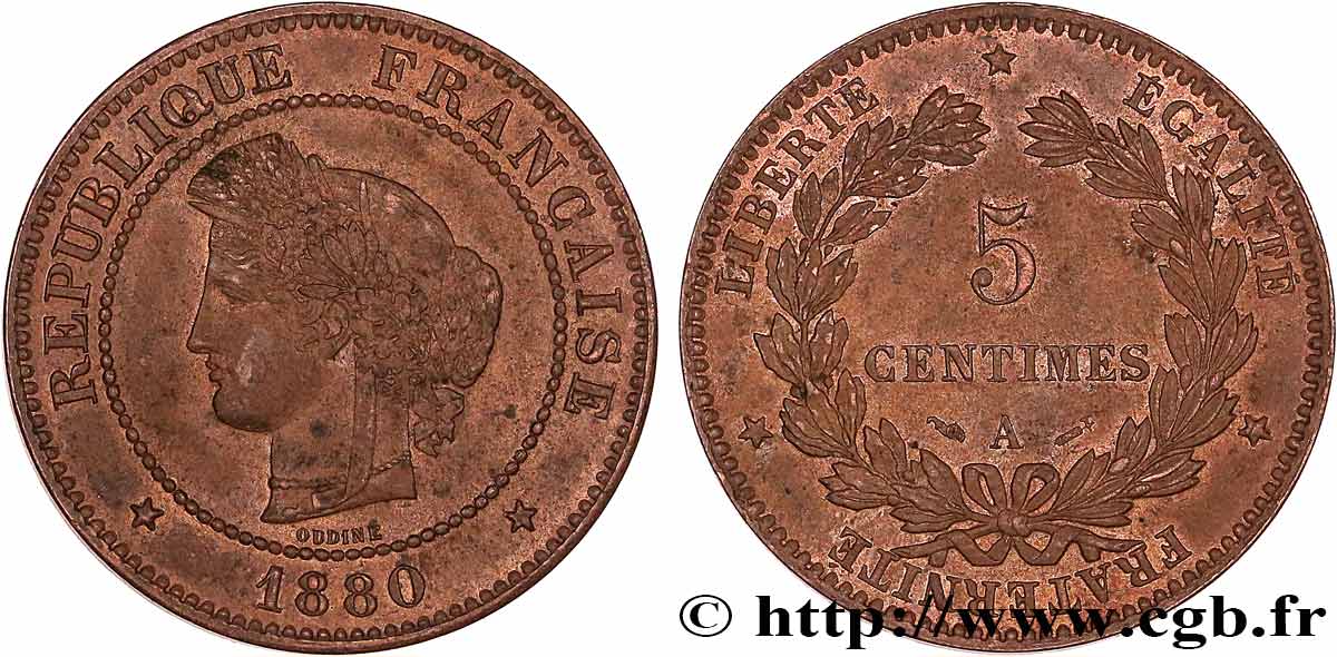 5 centimes Cérès 1880 Paris F.118/21 AU55 