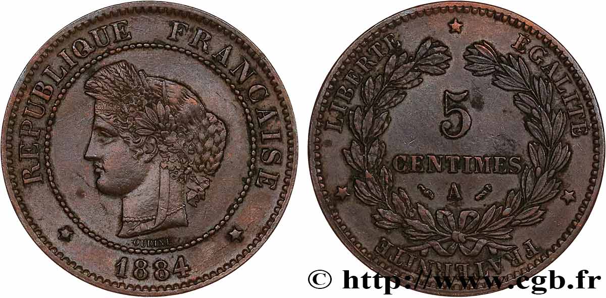 5 centimes Cérès 1884 Paris F.118/26 AU50 