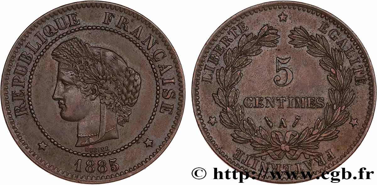 5 centimes Cérès 1885 Paris F.118/27 TTB50 