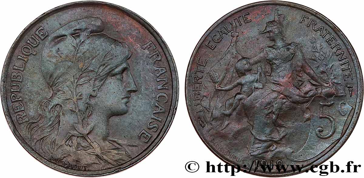 5 centimes Daniel-Dupuis 1912  F.119/24 VF35 