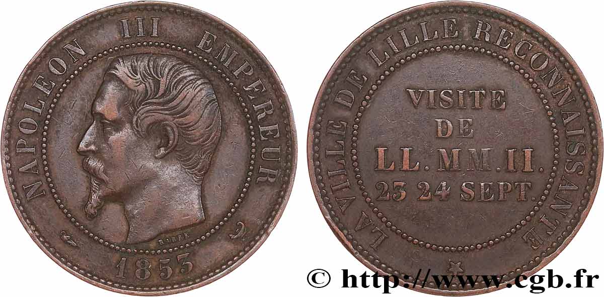 Module de dix centimes, Visite impériale à Lille les 23 et 24 septembre 1853 1853 Lille VG.3365  TTB45 