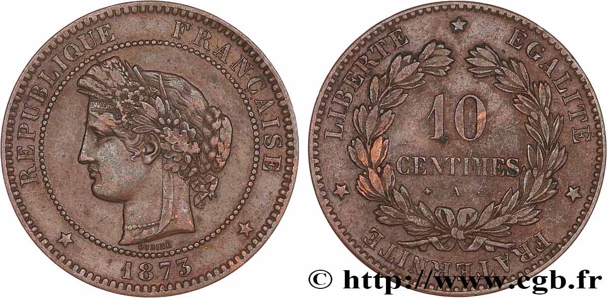 10 centimes Cérès 1873 Paris F.135/10 VF35 