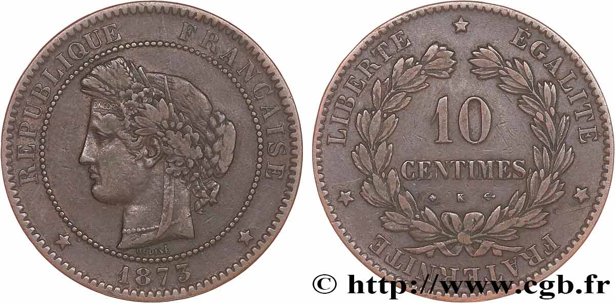 10 centimes Cérès 1873 Bordeaux F.135/11 VF30 