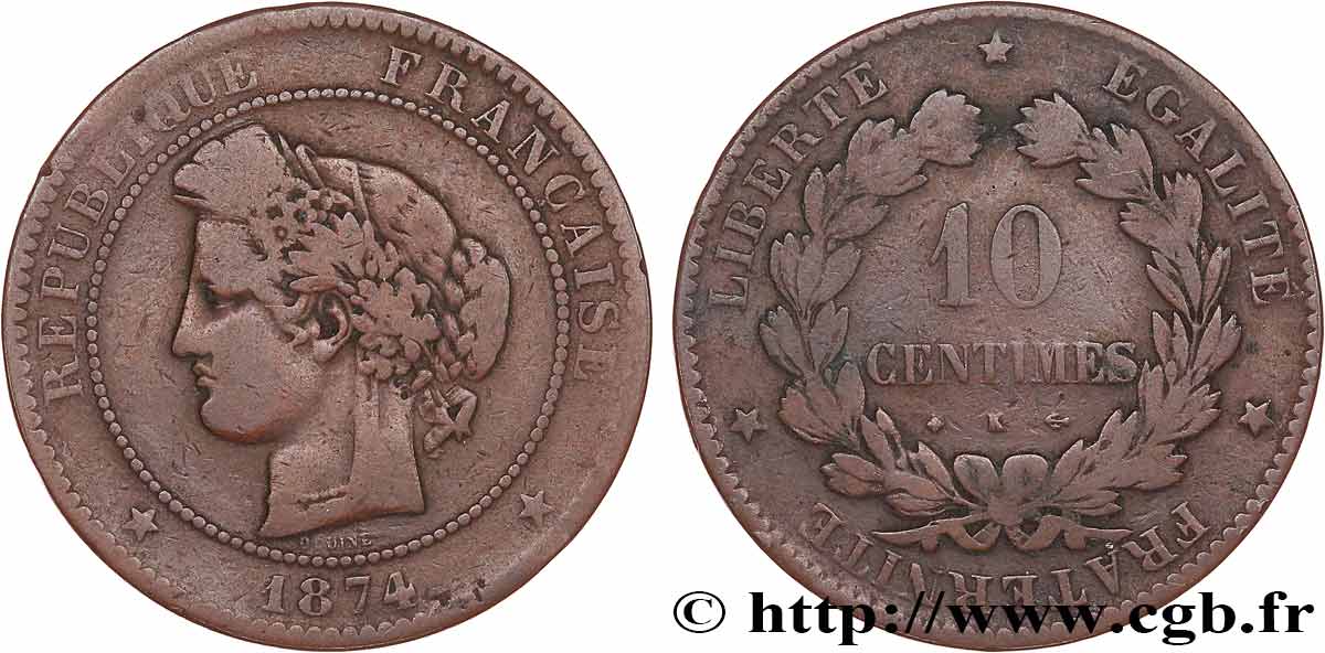 10 centimes Cérès 1874 Bordeaux F.135/13 S15 