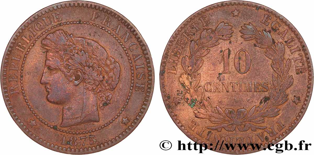 10 centimes Cérès 1875 Paris F.135/14 TB 