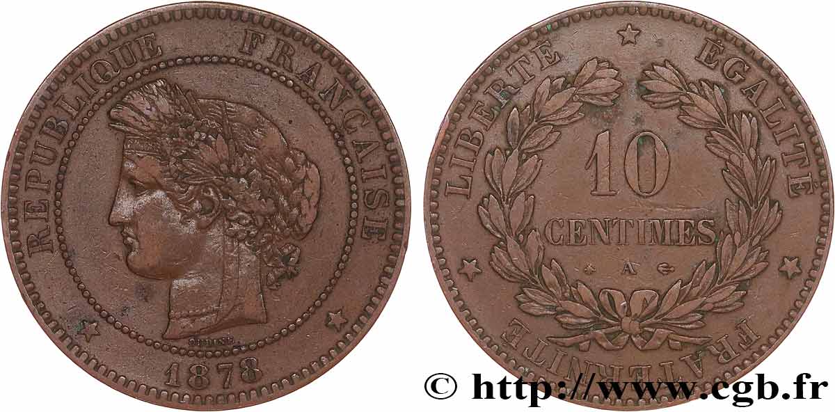 10 centimes Cérès 1878 Paris F.135/20 VF35 
