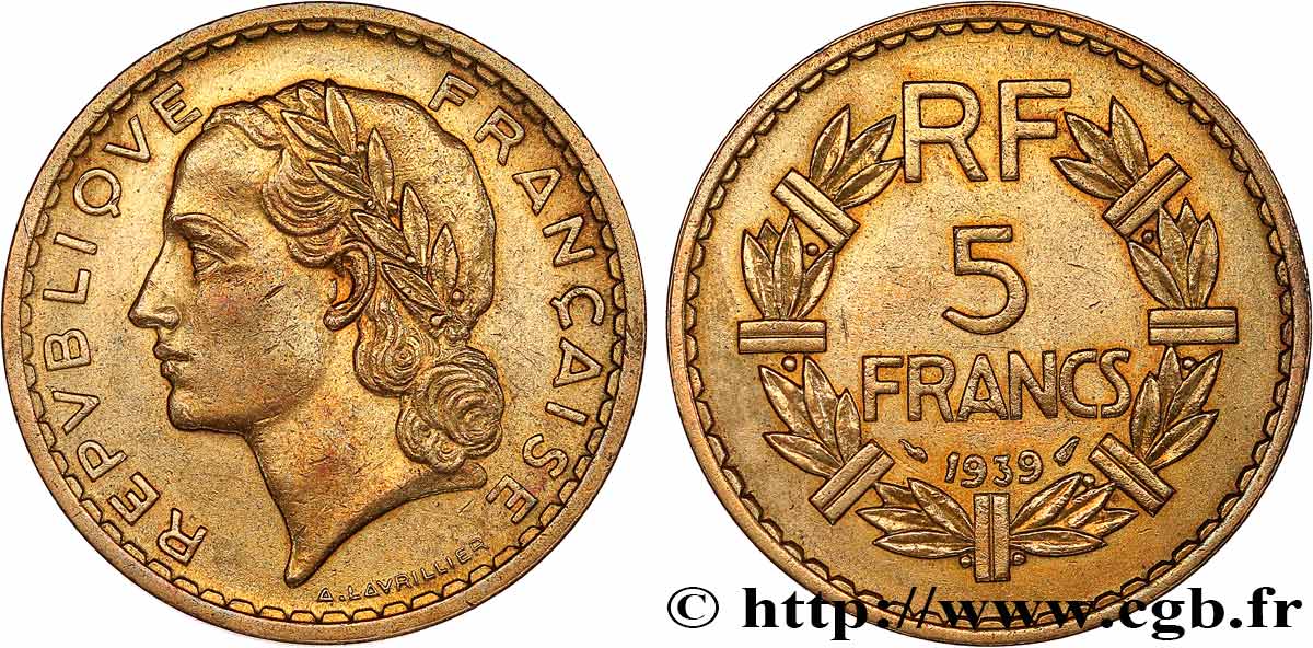 5 francs Lavrillier, bronze-aluminium 1939  F.337/3 q.SPL 