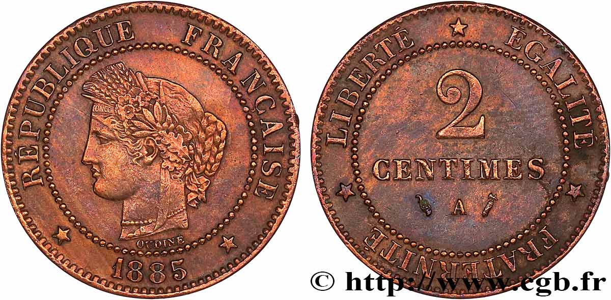 2 centimes Cérès 1885 Paris F.109/10 BB 