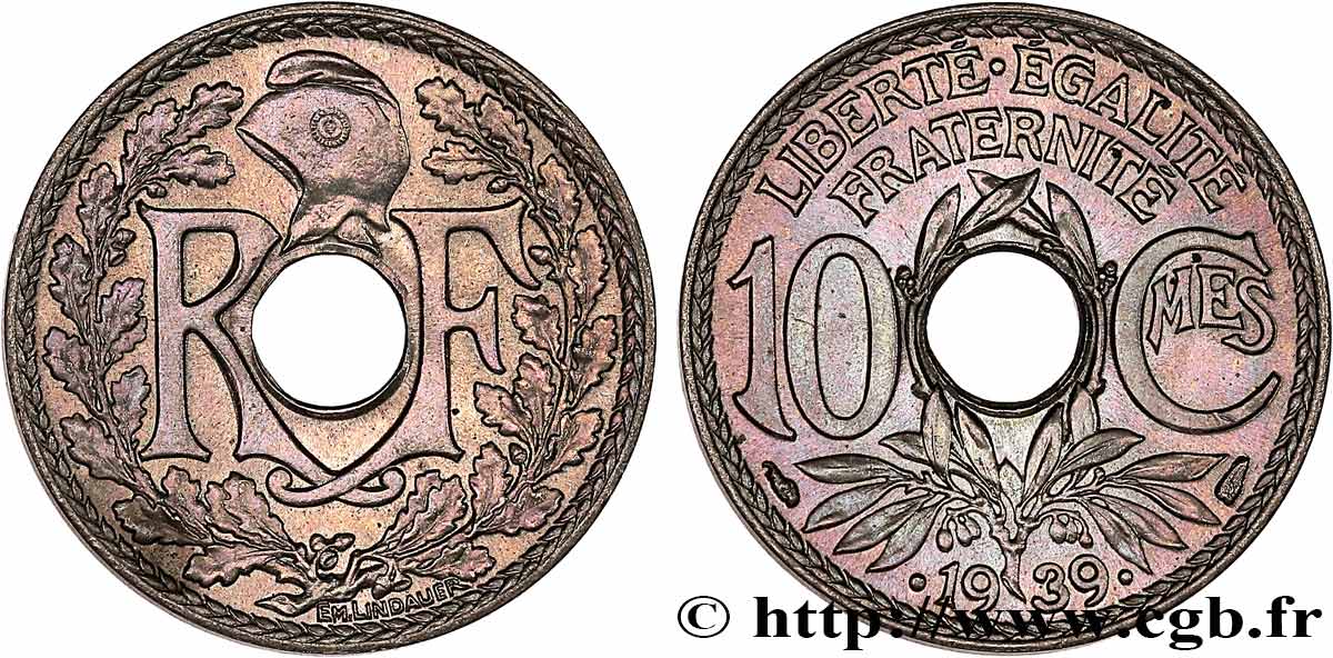 10 centimes Lindauer, maillechort 1939  F.139/3 SPL64 