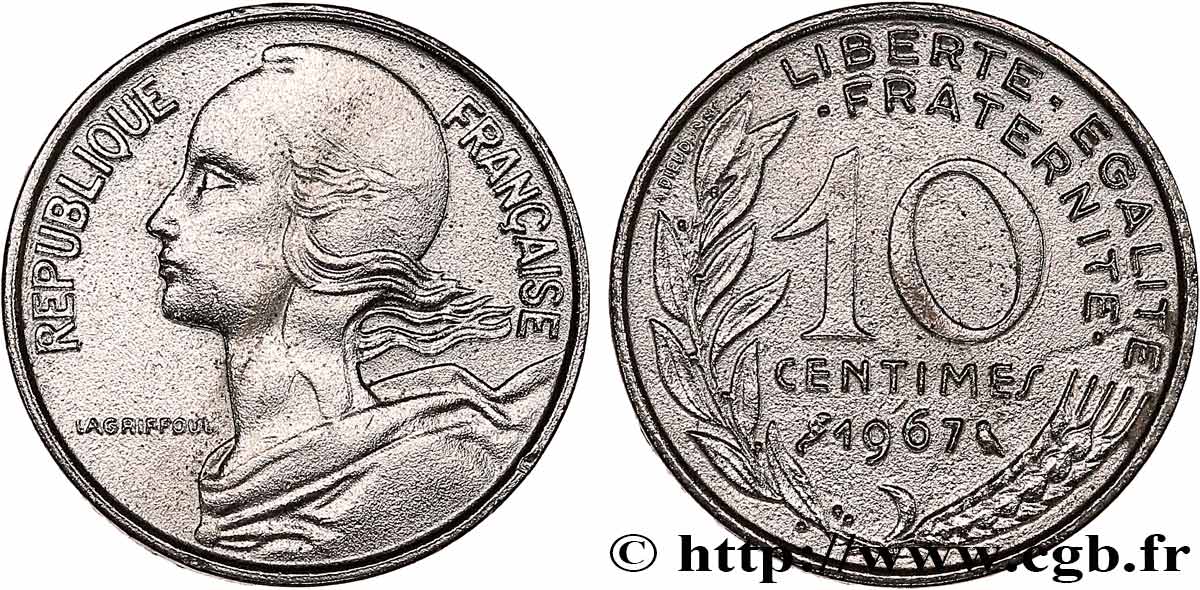 10 centimes Marianne, nickelée 1967 Paris F.144/7 var. TTB 