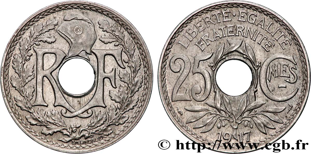 25 centimes Lindauer, Cmes souligné 1917  F.170/5 AU53 