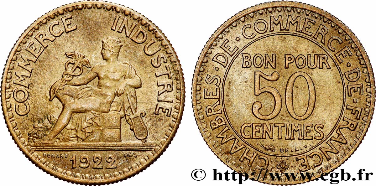 50 centimes Chambres de Commerce 1922 Paris F.191/4 SUP62 