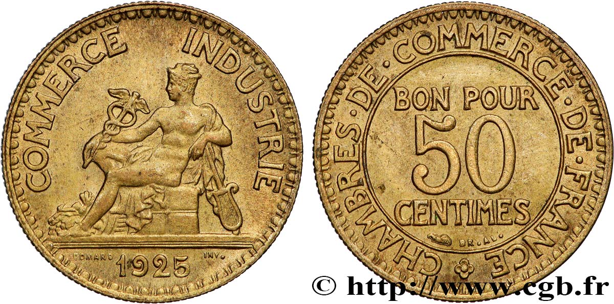 50 centimes Chambres de Commerce 1925 Paris F.191/7 SUP62 