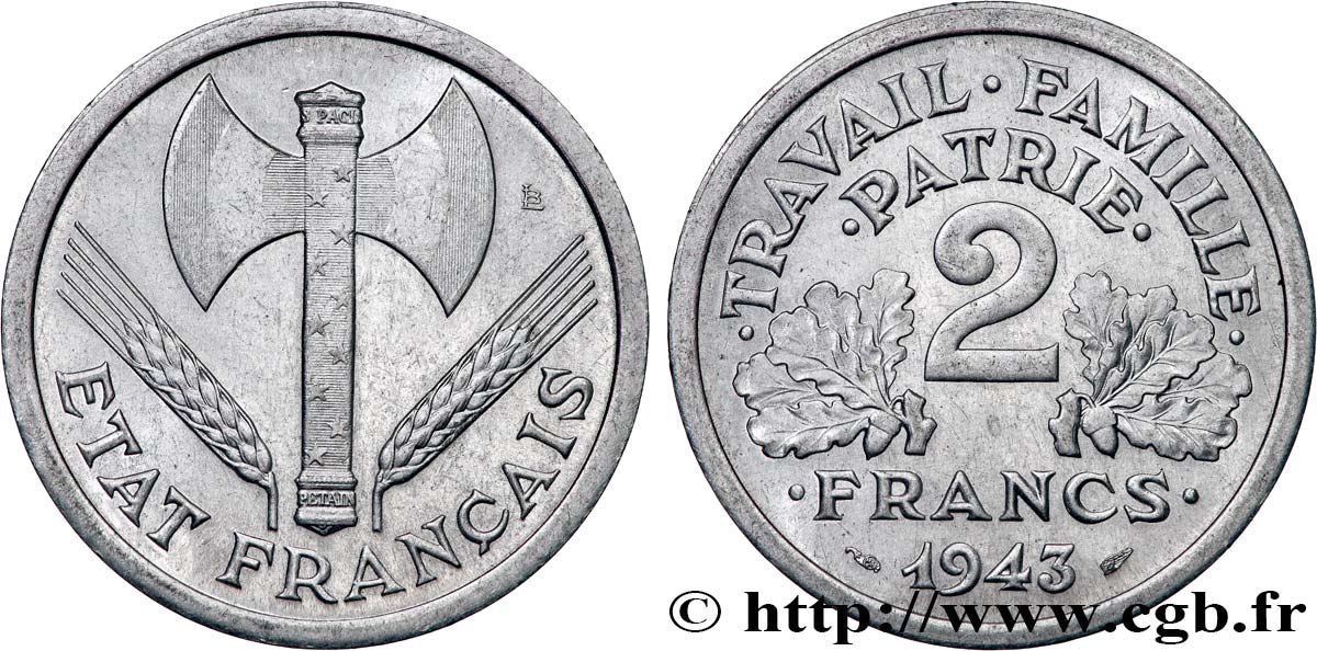 2 francs Francisque 1943  F.270/2 TTB53 