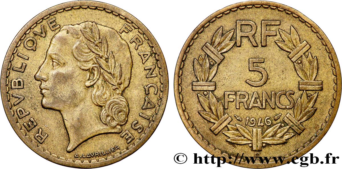 5 francs Lavrillier, bronze-aluminium 1946 Castelsarrasin F.337/8 XF45 