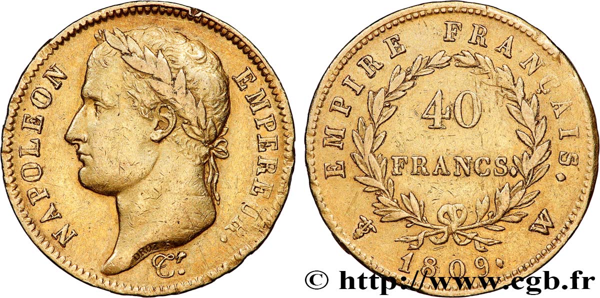 40 francs or Napoléon tête laurée, Empire français 1809 Lille F.541/3 TTB 