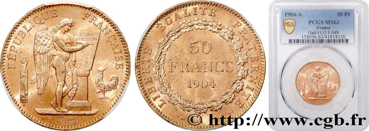 50 francs or Génie 1904 Paris F.549/6 fST63 PCGS