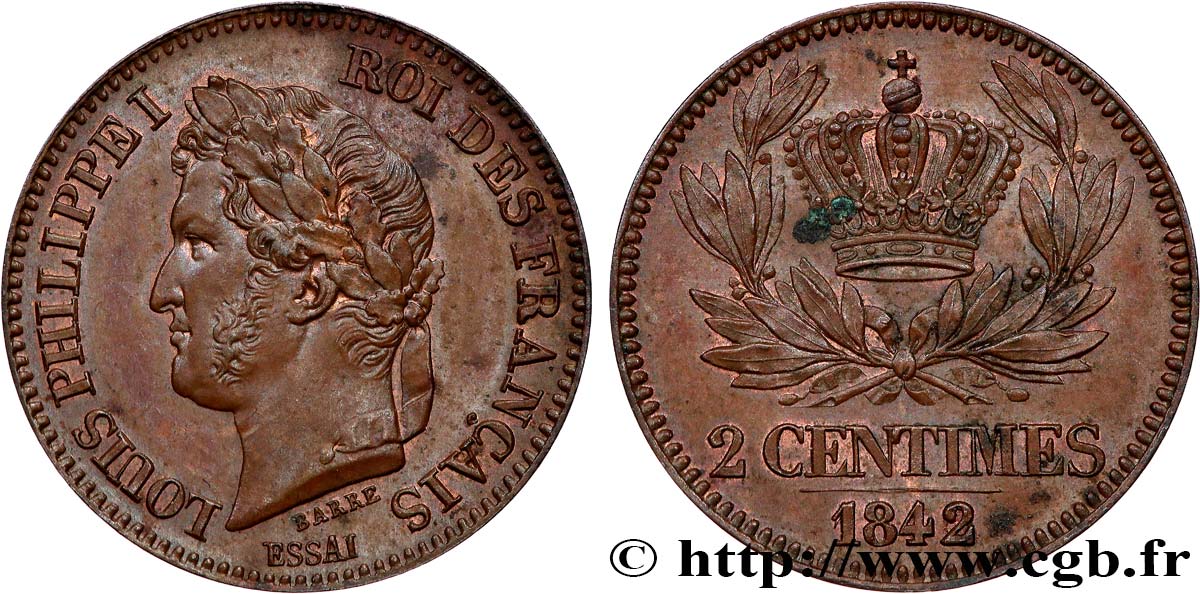 Essai de 2 centimes 1842 Paris VG.2935  MS62 